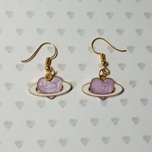 Metallic Swirl Enamel Galaxy Heart Dangle Earrings